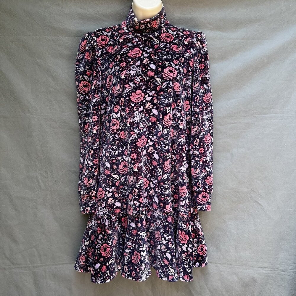 La Vie Rebecca Taylor Sz S Velour Pink Purple Floral Flounce Dress Toile Fleur